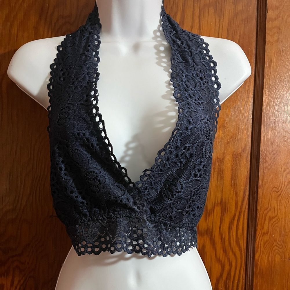 Navy Blue  Lace Halter Bralette